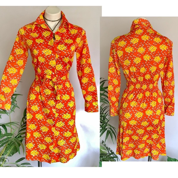 f u n k y :: True Vintage Mod Unique Floral Buttoned Shirt Dress - Picture 8 of 15